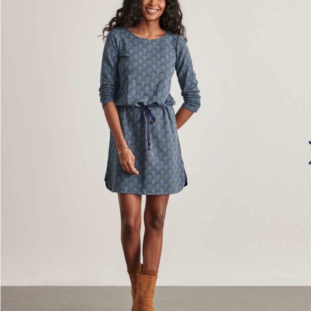 NWT Hatley Sasha Dress Cobble Path 3/4 Sleeve Scoop Neck Tie Waist Sz M